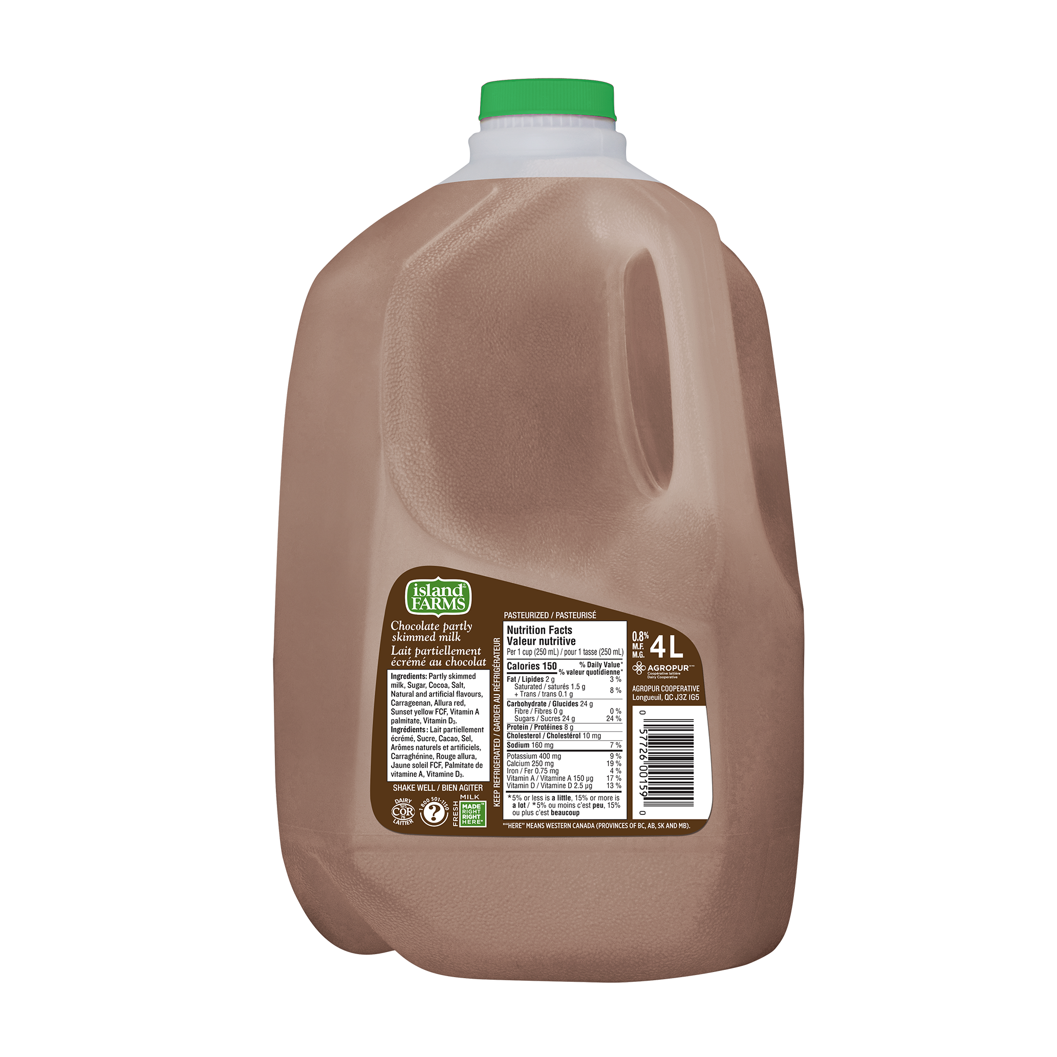 4L ISLAND FARMS LAIT AU CHOCOLAT 0,8% PLASTIQUE