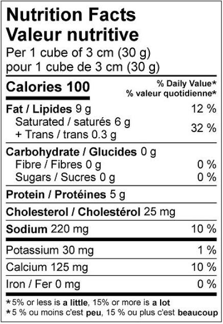 Nutritional Value Monsieur Gustav Double Cream Bloomy Rind 8x125g