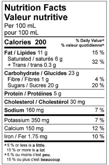  Nutritional Facts for AFS Ice Cream Mix Chocolate (10L)