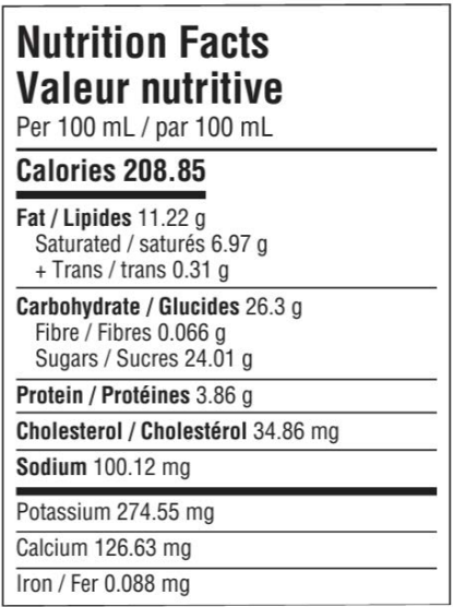  Nutritional Facts for 10L FARMERS MÉLANGE CRÈME GLACÉE À LA VANILLE