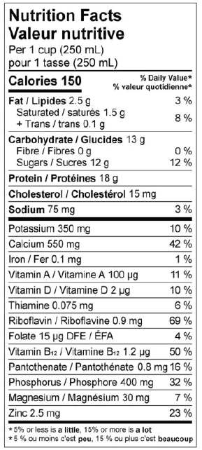  Nutritional Facts for Natrel Plus Vanilla 1% (2L)